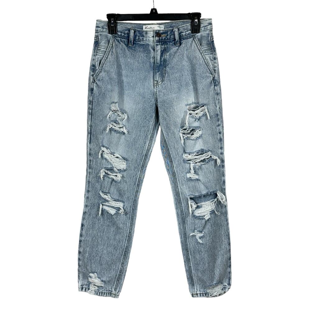 KanCan SZ 26 Jeans Distressed Mid-Rise Light Wash Zip-Fly Pockets Blue